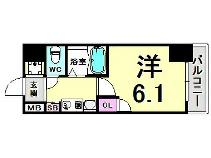 エステムコート新神戸エリタージュ(1K/6階)の間取り写真