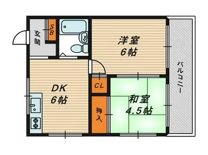 コーポカサハラ(2DK/4階)の間取り写真