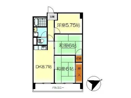 第1阿賀中央ハイツ(3DK/7階)の間取り写真