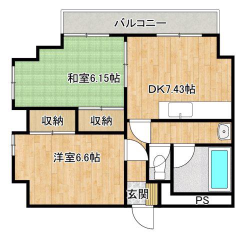 コーニッシュ豊中(2DK/3階)の間取り写真