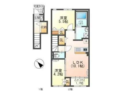 コンフォート三雲(2LDK/2階)の間取り写真