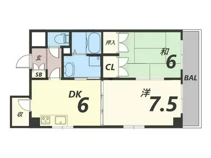 エルヴィエント花北(2DK/3階)の間取り写真