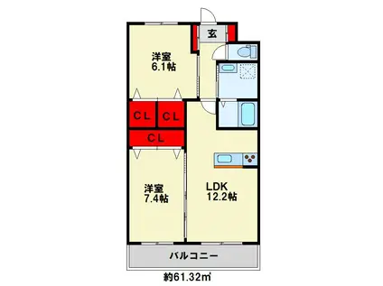 ＪＲ日豊本線 小波瀬西工大前駅 徒歩7分 10階建 築18年(2LDK/3階)の間取り写真