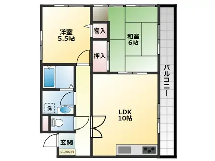 シャトー高見の里(2LDK/4階)の間取り写真