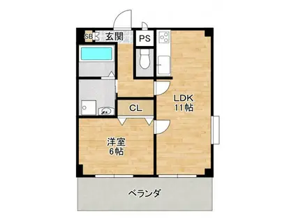 グランリッチ箕面(1LDK/2階)の間取り写真