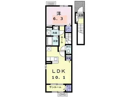 サン・リベールII A(1LDK/2階)の間取り写真