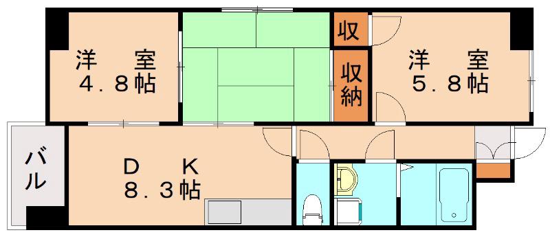 ベルヒルズ則松(3DK/7階)の間取り写真