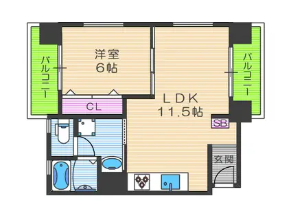 同心サワダハイツ(1LDK/2階)の間取り写真