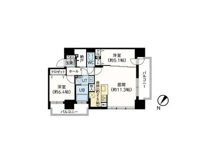 F中の島(2LDK/10階)の間取り写真