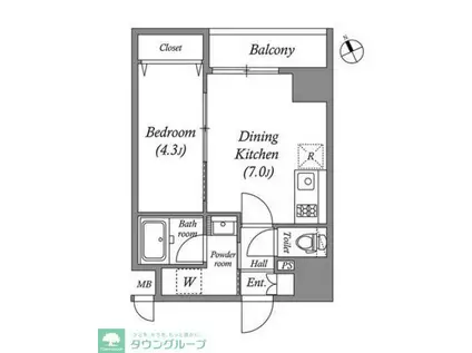 クオリタス浜田山(1DK/2階)の間取り写真