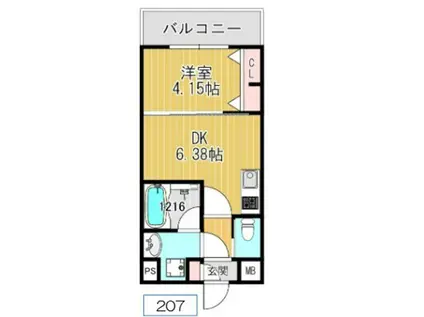 ガレリア南豊中(1DK/2階)の間取り写真