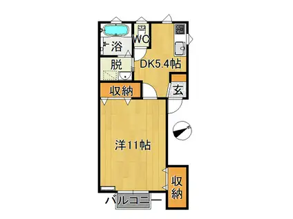 メロディー(1DK/2階)の間取り写真