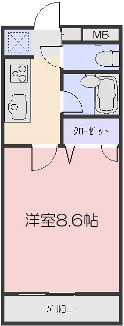 ハイツ八之坪(1K/1階)の間取り写真