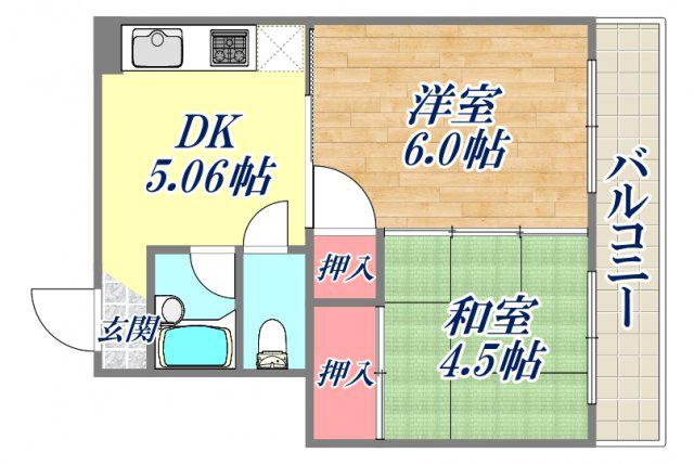中山手ビル(2DK/3階)の間取り写真