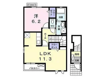 ブレスサイドヒルズE(1LDK/2階)の間取り写真