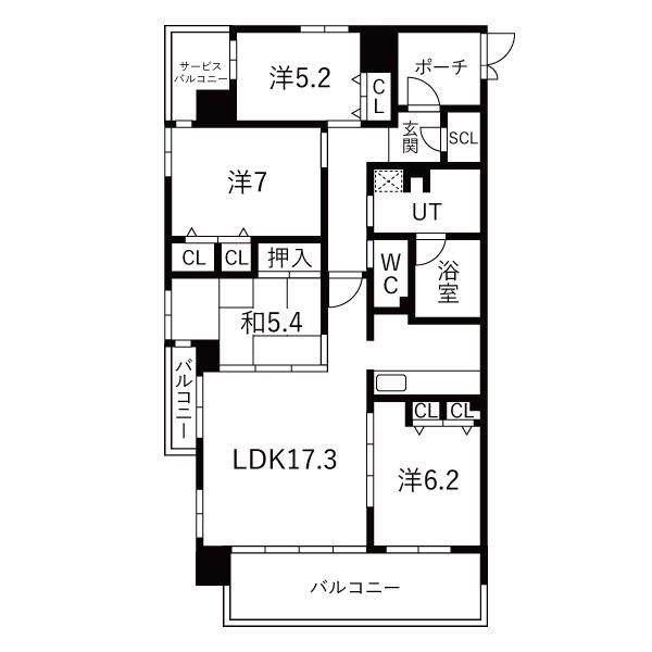アルファステイツ城乾西八代(4LDK/5階)の間取り写真