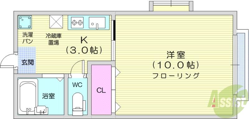 ノースフィールド(1K/1階)の間取り写真