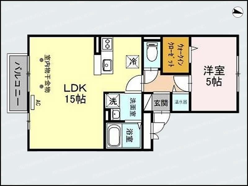 ハーベシアスB棟(1LDK/2階)の間取り写真