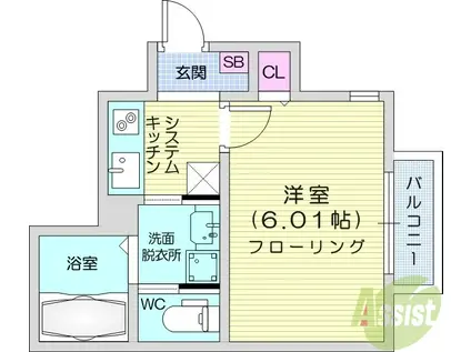 グランドール荒巻(1K/1階)の間取り写真