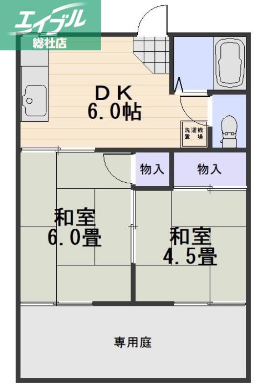 コーポ富士(2DK/1階)の間取り写真