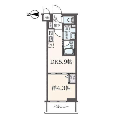 ハーモニーレジデンス東新宿(1LDK/3階)の間取り写真