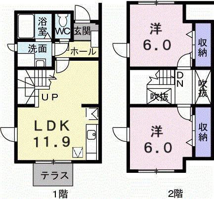 サントル吉藤C(2LDK/1階)の間取り写真