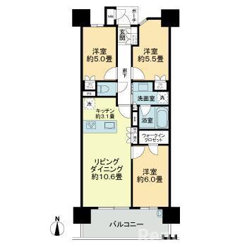 MJR大分サーパスコート(3LDK/11階)の間取り写真