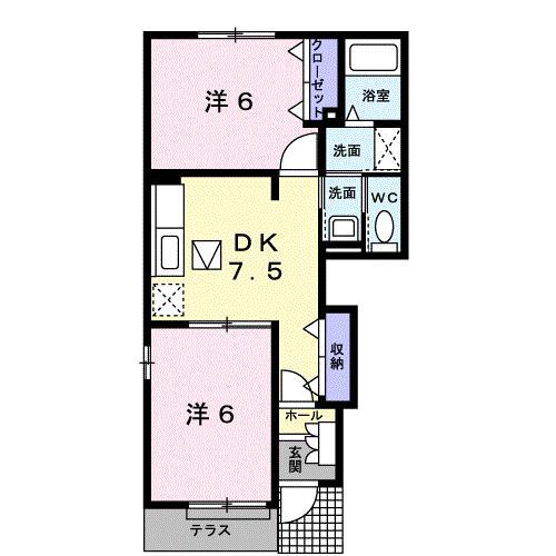 メリーハウス・ひまわりA(2DK/1階)の間取り写真