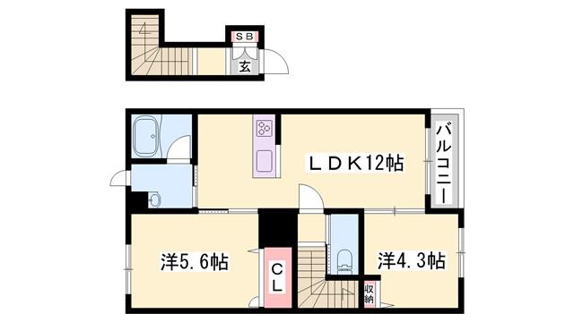 カーサグラス シュデステB(2LDK/2階)の間取り写真