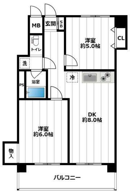 五反田マンション(2DK/2階)の間取り写真