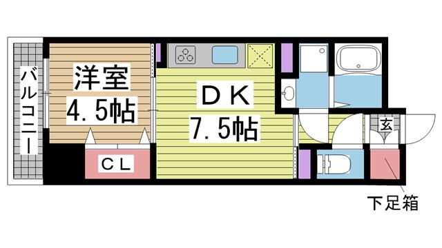 神戸HARBORSIDE萬利RESIDENNCE(1DK/8階)の間取り写真
