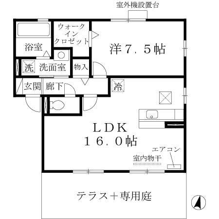 リビングタウンくにみB棟(1LDK/1階)の間取り写真