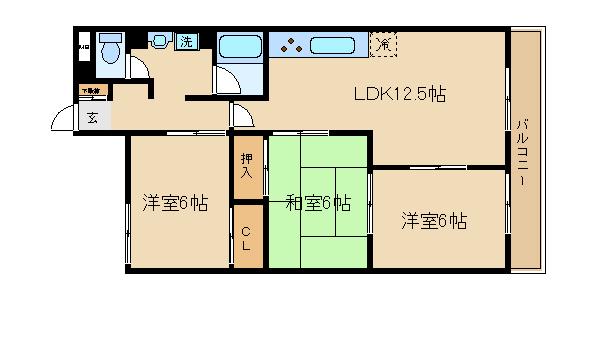 クレストコート(3LDK/3階)の間取り写真
