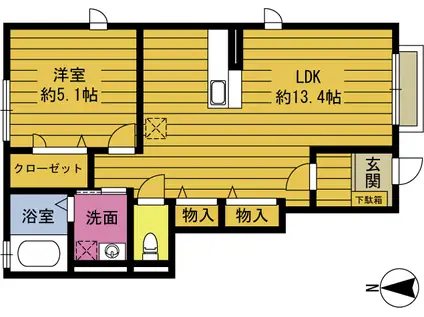 CASA・DOMANII(1LDK/1階)の間取り写真