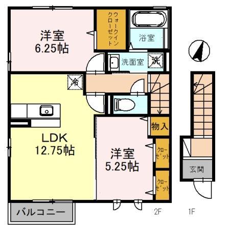 モダンコートZAZA(2LDK/2階)の間取り写真