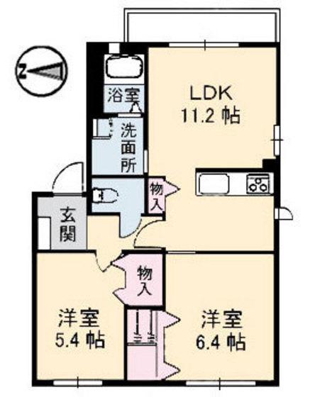 スカイタウン・セノB棟(2LDK/2階)の間取り写真