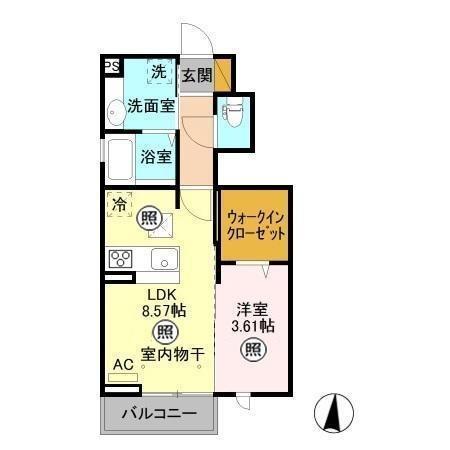 WILL DO江曽島(1LDK/1階)の間取り写真