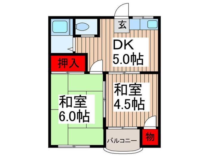 大和コーポ(2DK/1階)の間取り写真