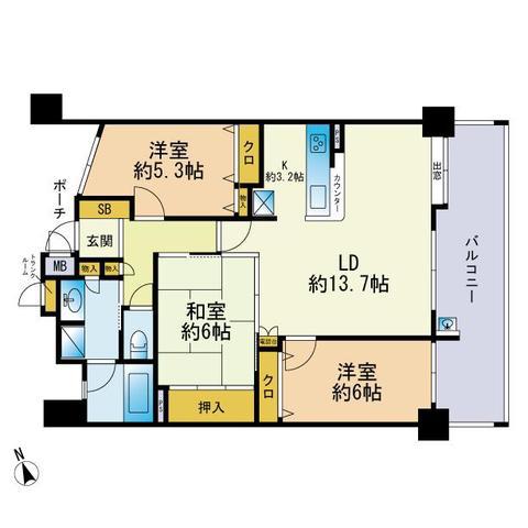 アーバンパレス太宰府(3LDK/6階)の間取り写真