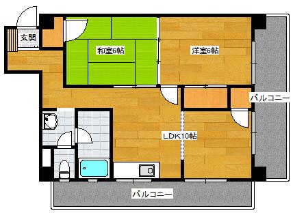エステート上津A(2LDK/4階)の間取り写真