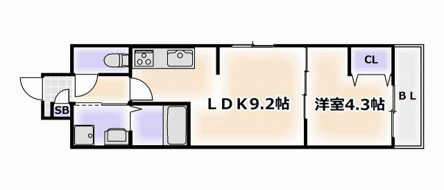 ルーエ桜川(1LDK/9階)の間取り写真