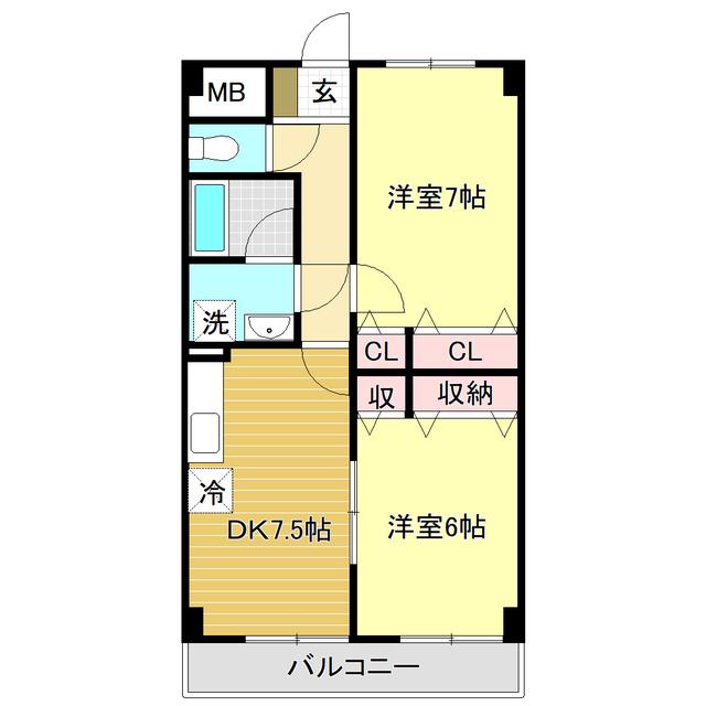 高そねマンション(2DK/8階)の間取り写真