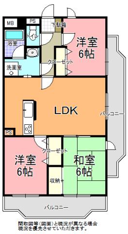 アルカディア(3LDK/1階)の間取り写真