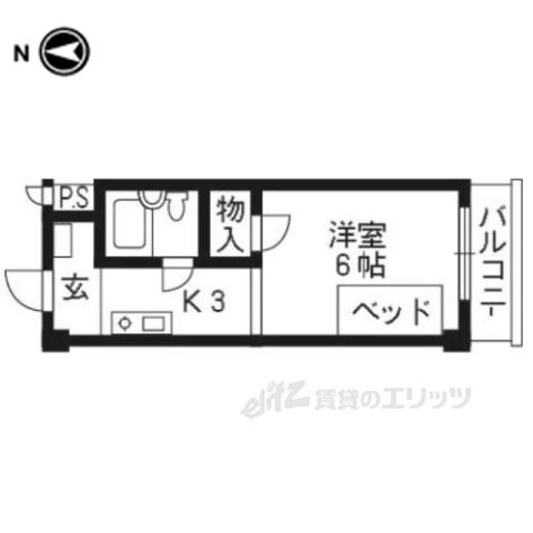 プェネリジェール西五条(1K/4階)の間取り写真