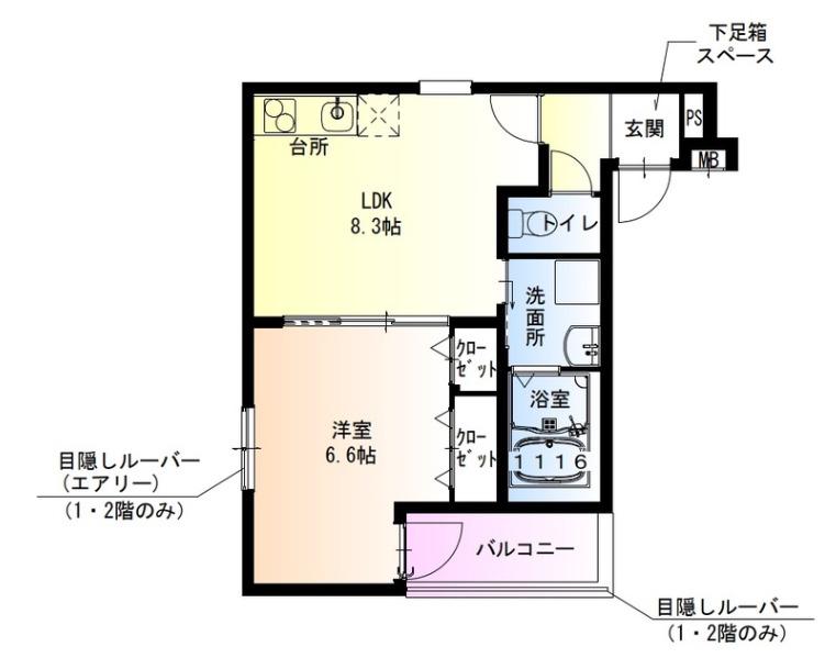 フジパレス助松町サウス(1LDK/1階)の間取り写真