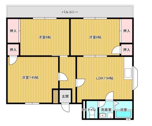 TRハイツ(3LDK/3階)の間取り写真