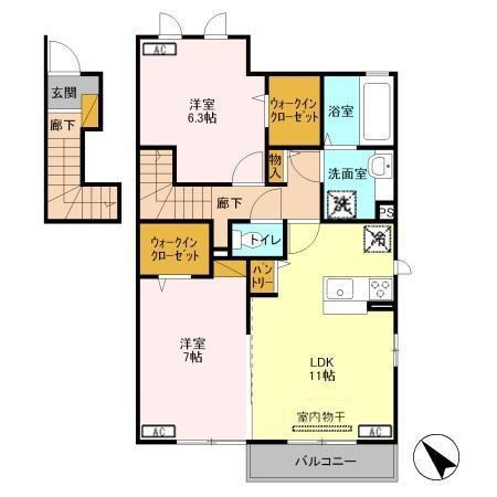 エスポワール ドミール 2LDK(2LDK/2階)の間取り写真