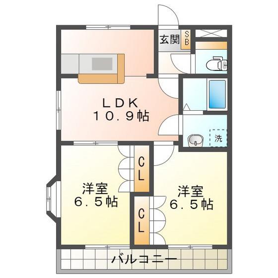 ラピュタ弐番館(2LDK/1階)の間取り写真