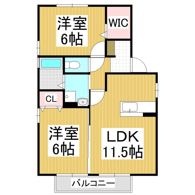ラルーナ・ワイ(2LDK/2階)の間取り写真