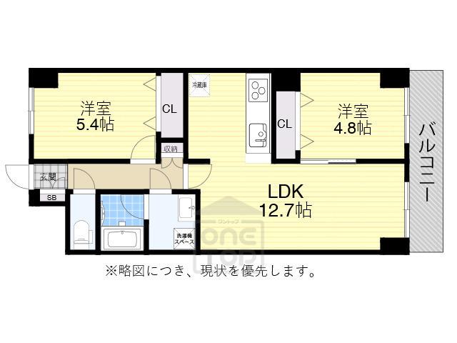 グリュックメゾンF豊中15(2LDK/3階)の間取り写真